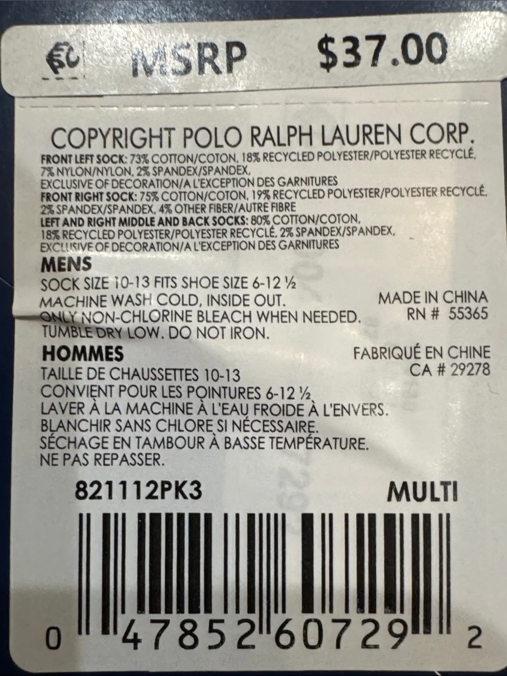 Polo by Ralph Lauren (6) Crew Socks